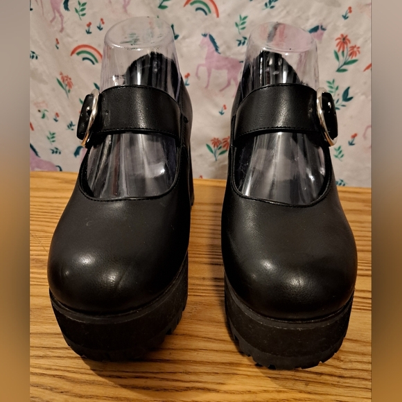 EUC Dolls Kill Current Mood Black Emo Goth Platform Mary Jane Heel Shoe SZ 8M - Picture 2 of 8
